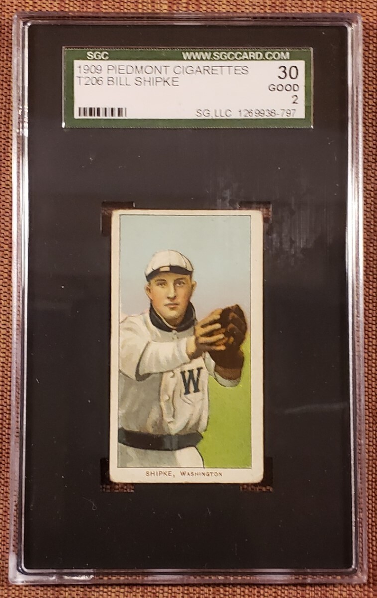 1909 Piedmont 150 T206 Bill Shipke Washington Senators Baseball Card SGC 2 GD