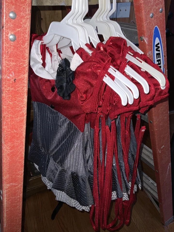 Lote De 10 Disfraces XSC NUEVO E577 Rojo Negro Plata Brillo Rayas Cortina Llamar Foto 4 de 4