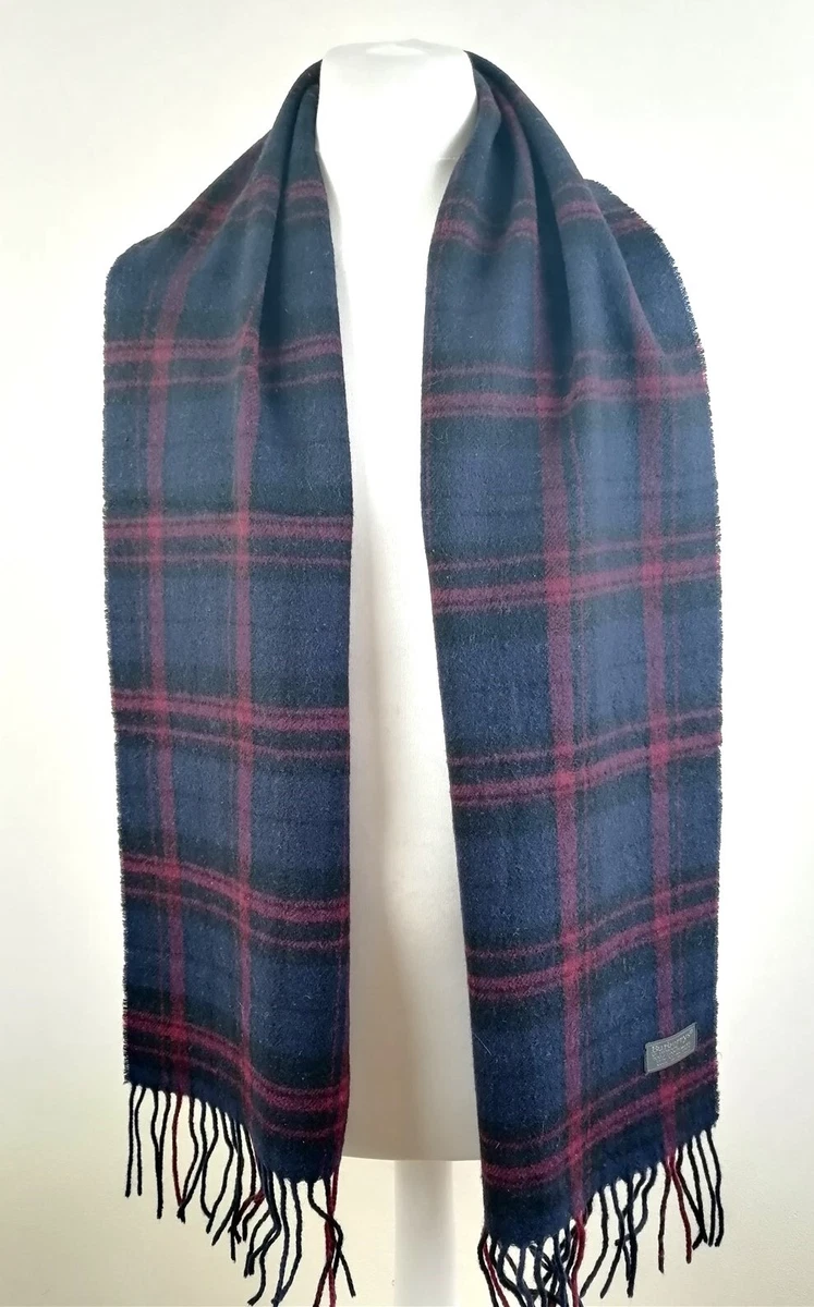 Mens Burberry Purple Burgundy Red Black Check Scarf One Size
