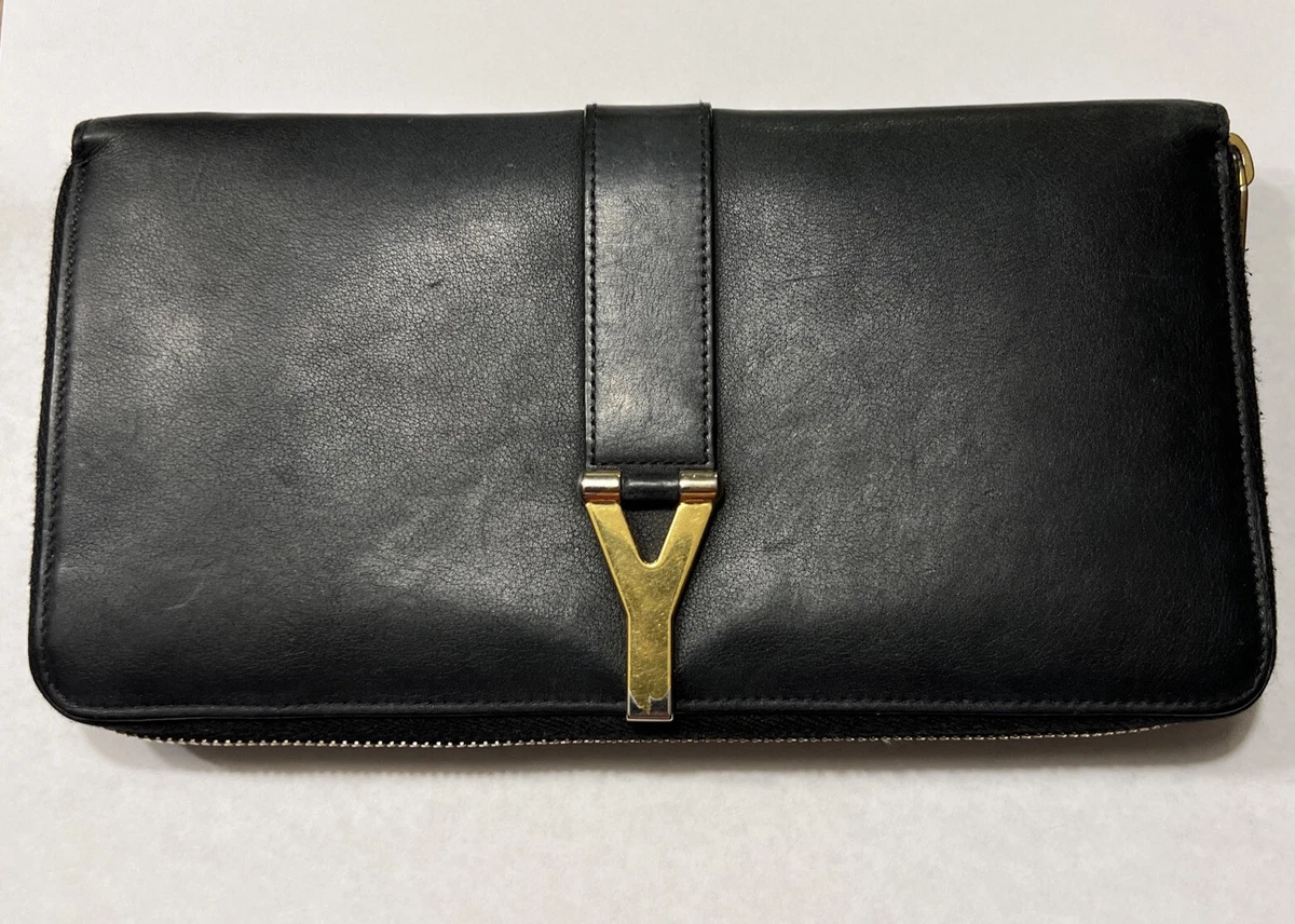 Saint Laurent Paris Classic Y Ligne Zip Around Black Continental Leather Wallet