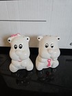 Vintage Bear Salt & Pepper Shakers Male wTie Female w/Bow Ceramic Made in Taiwan