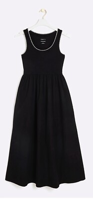 River Island Whipstitch Skater Midi Dress Black 14 UK