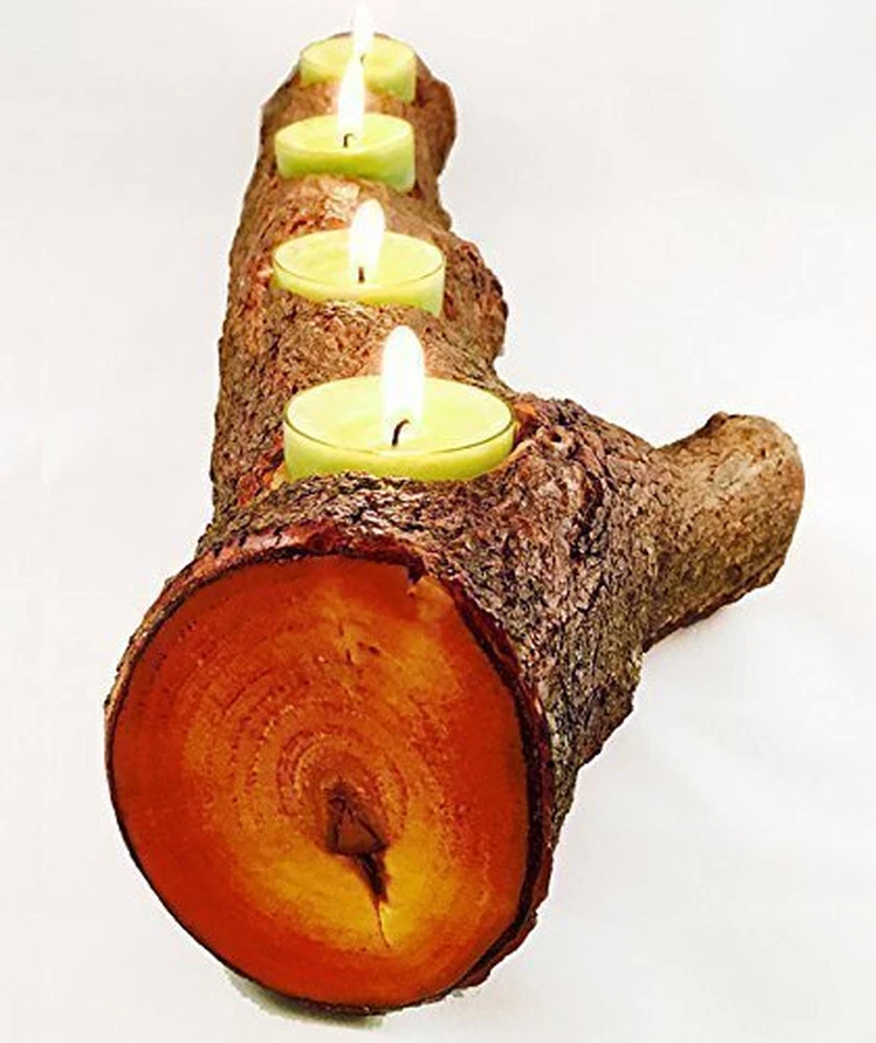 Full Log Branch Wood Tea Light Candle Holder eBay