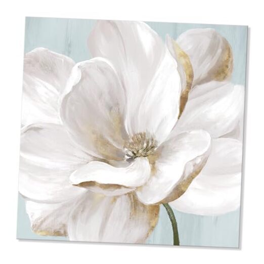 White Magnolia Floral Canvas Wall Art 24x24 Inch-image