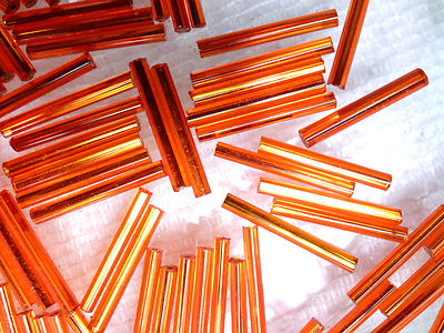 Vtg 100 ORANGE 19 mm GLASS BUGLES #072711x