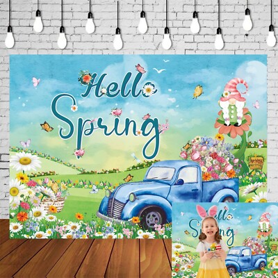 Hello Spring Backdrop Easter Backdrop Floral Grass Party Supplies Easter Banner