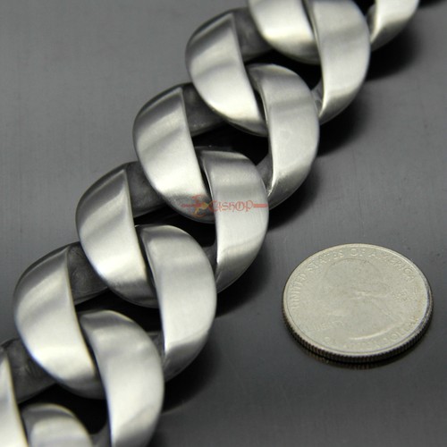 Bracciale Uomo Catena Cubana Super Enorme 31mm Argento Spazzola Acciaio Inox 9,4"(L) - Foto 11 di 12