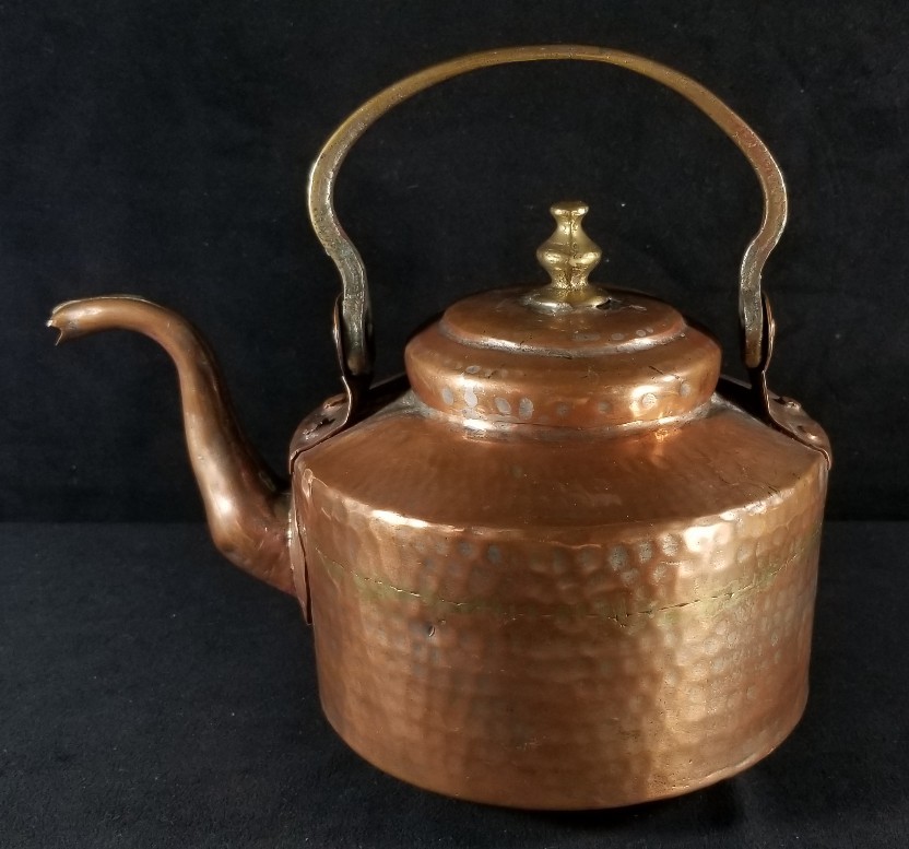 Antique 1800s Brass & Copper Kettle Teapot All Hand Forged Tin