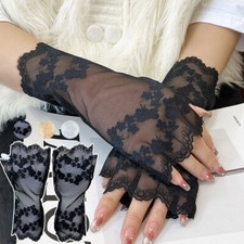Women's Jacquard Lace Mesh Floral Half-finger Gloves Sun Protection Elegant 