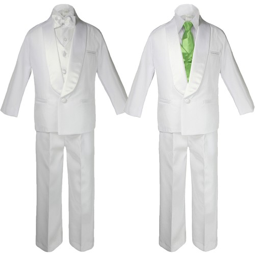 Baby White Satin Shawl Lapel Suits Tuxedo LIME Satin Bow Necktie Vest Set - Picture 7 of 7