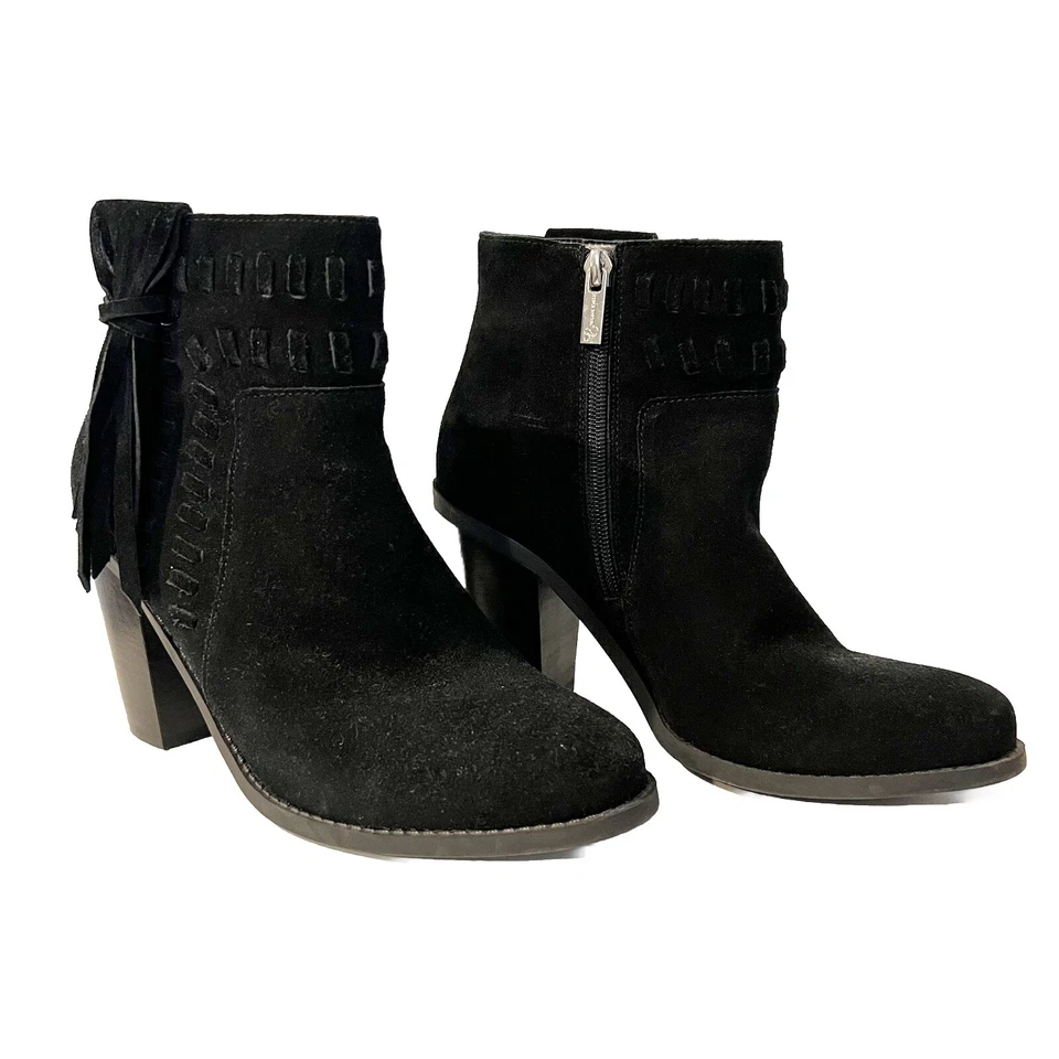 Jessica Simpson Gamuza Western Boho Flecos Borla Botines Negros Talla 7.5 Foto 3 de 4