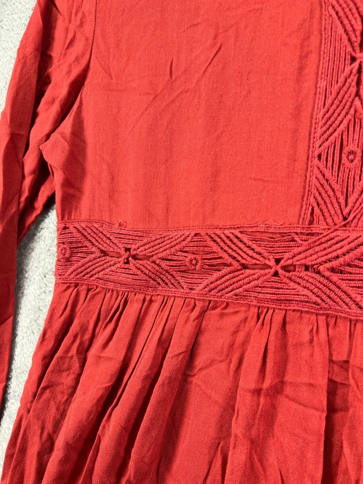 YA Los Angeles Mujer Vestidos Pequeños Mini Vestido Boho Rojo Manga Larga Bordado Foto 2 de 4
