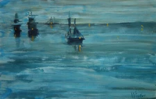 Rare fine unique American seascape painting, signed James Whistler, w COA