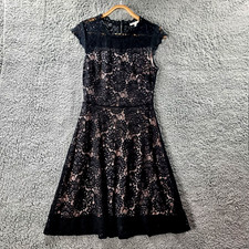 TARGET Womens Dress Size 8 Black Pink Lace Short Sleeve A-line Knee Length