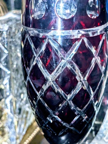 Lot 2 Deep Ruby Cut To Clear Fluted Crystal Glasses Czech Bohemian, Nachtmann? - Picture 6 of 19