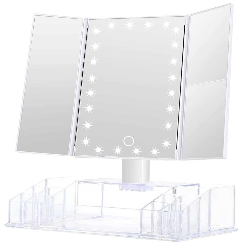 Opened Box Makeup Mirror with Lights Storage Organizer 3x 2x 1x Magnification  -image