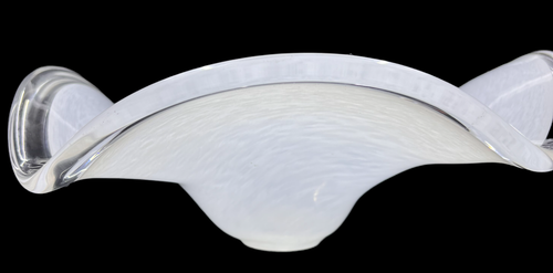 Art Glass Bowl Handblown White & Clear Swirls Wave Edge Thick Large 11" - Picture 3 of 7