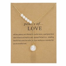 Pearl Charms Pendant Necklace Clavicle 18in. Chain Jewelry Wish Card  