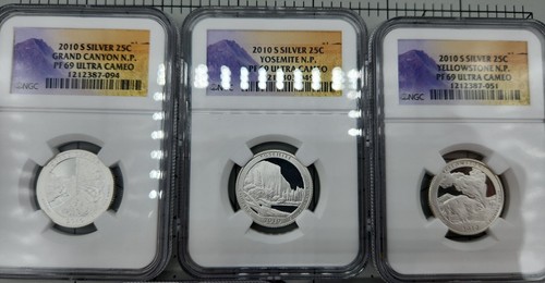 NGC 2010 S Silver 25c UCAM National Parks Five Coin Set PF69 WY, OR, AR, CA, AZ - Picture 2 of 9