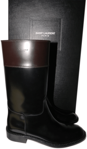 Yves Saint Laurent Boots Paris Cavaliere Riding Shoes Black Flat Bootie 35.5 YSL - Picture 3 of 11