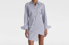 KBB by KAHLANA Women’s Long Sleeve ‘The Draped Shirtdress’ Blue Striped M