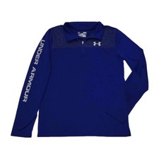 Boys YLG Under Armour UA Tech Prototype 1/4 Zip Pullover Blue/Grey Long Sleeve