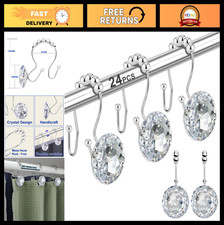 Stainless Steel Shower Curtain Hooks Rings with Rhinestones - Rust Resistant, 24