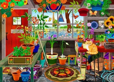 Tracy Flickinger: Garden Shed Greenhouse (VERY GOOD, COMPLETE 1000 PC puzzle)