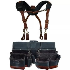 WorkGearUK Tool Belt 10 Pocket With Leather Padded Braces WG-PX68
