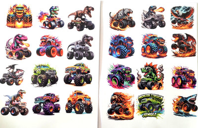 24 x Monster Jam Trucks wasserdichte Vinyl Aufkleber Abziehbilder Hot, Räder, Dinosaurier