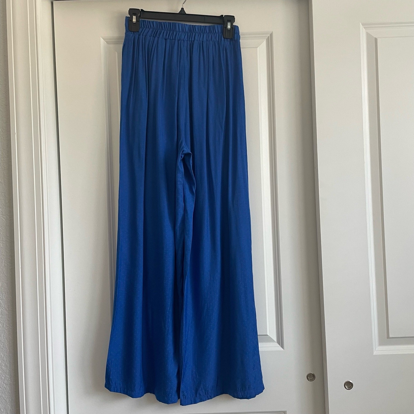 FRNCH Blue Wide Leg High Waisted Tie Satin Pants Size XS/S