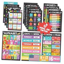16 Educational Posters for Toddlers 1-3 - Learning Poster for Chalk Colorful