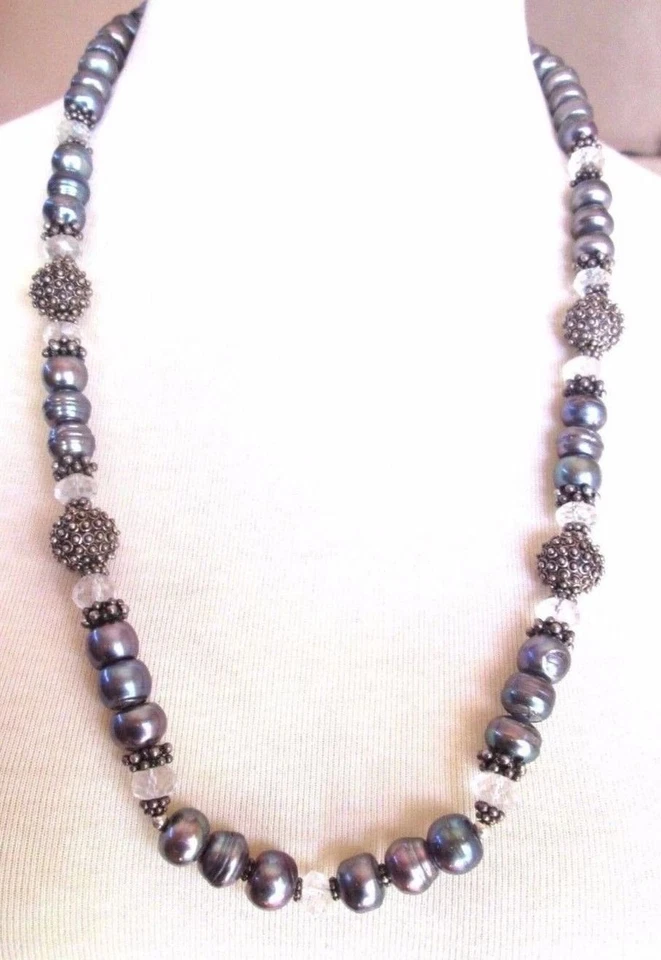 Colar longo Amy Kahn Russell cinza pérola facetada quartzo e esterlina 11,5 mm - Imagem 2 de 4