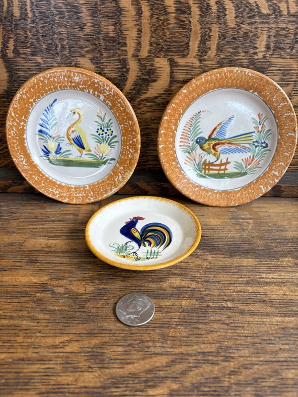 Henriot Quimper 3 Small Vintage Unique Bird Plates
