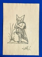 Salvador Dali (Handmade) Drawing on antique paper Signed and Sealed.
