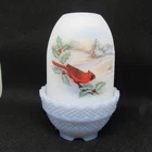 Fenton Opal Satin Birds in Winter Cardinals Hand Painted Fairy Light LE 1987 M91