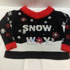 Ugly Christmas Sweater Snow Way Sequin Snowflake Red Trim Cozy Holiday Size L Ugly Christmas Sweater Snow Way Sequin Snowflake Red Trim Cozy Holiday Size L