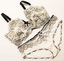 Victoria's Secret Vintage Bra Panties Panty Large Black Ivory Lace 38DD Large L