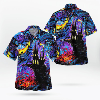 Halloween Haunted Castle In Starry Night Spooky Hawaiian Shirt For Men amp Wome