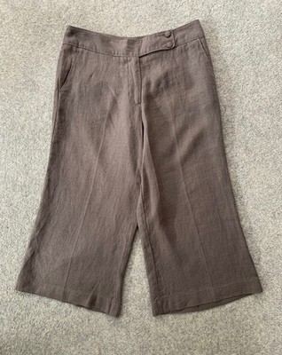Marks & Spencer Per Una Linen Cropped Trousers Straight Brown UK 8