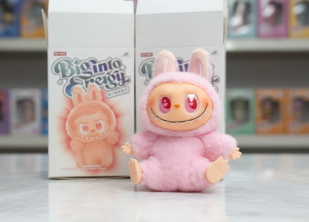 Labubu Big into Energy Bunny Pink Plush Charm – New Version – With Free Gown