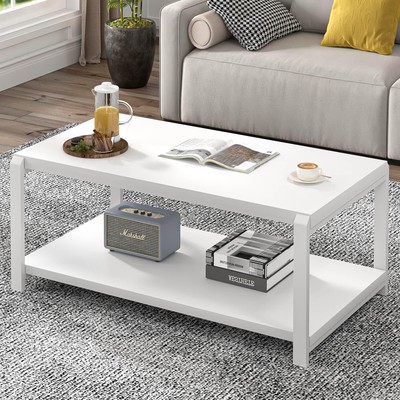 White Coffee Table with Storage, Modern Center Table for Living Room, Rustic ...