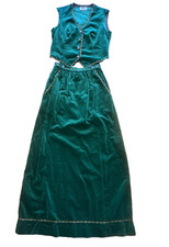 Vintage Lanz Original Forest Green Velvet Vest Skirt Salzburg Austria Tyrolean S