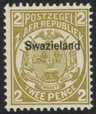 SWAZILAND 1889 BRAS TRANSVAAUX SURIMPRIMÉS 2D PERF 121/2