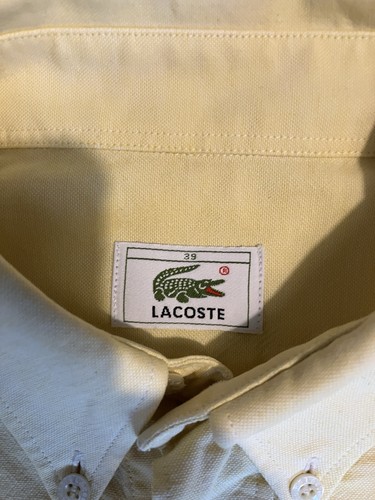 Lacoste Mens Shirt Short Sleeve Yellow Casual Size 39 Fits Medium 90s - Picture 5 of 18