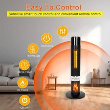 Home Tower Ceramic Heater with 3D Flame & Oscillation Function Touch Control