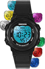 Kids Digital Watches for Girls Boys, 7 Color Lights Waterproof Sport Outdoor Wri