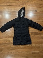 Black Lands' End Down Puffer Jacket with a Hood and Fleece Lining Youth Medium 8