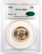 1934 Washington quarter dollar ~ PCGS MS65 w/CAC