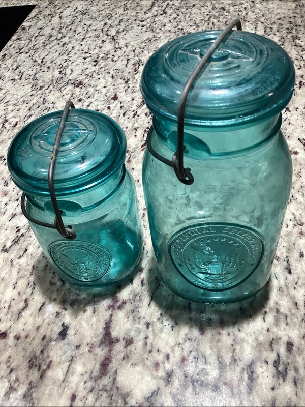 Ball Ideal A6 and A7 Blue Mason Jar Bicentennial Set Made In USA 1976
